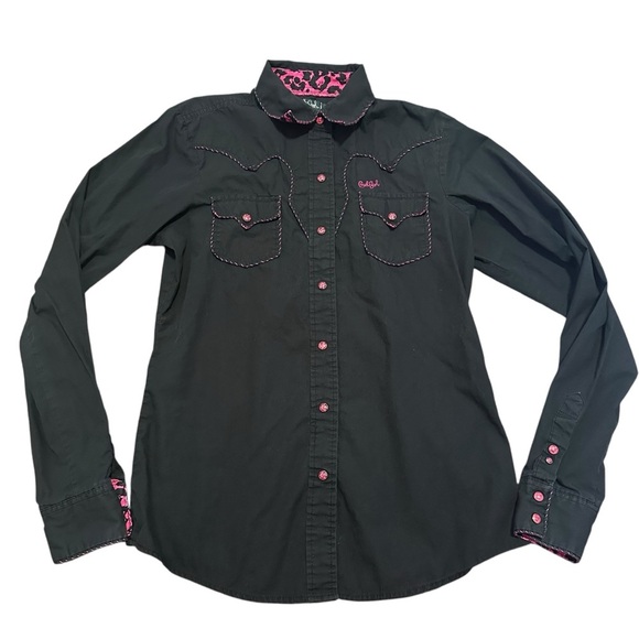 Cruel Girl Tops - Women’s Cruel Girl Western Cowgirl Shirt Black Pink Y2K Long Sleeve Size Small
